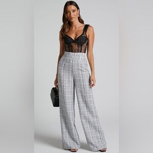 ShowPo trousers ICIE PANTS - HIGH WAISTED TWEED WIDE LEG PANTS IN WHITE & BLACK